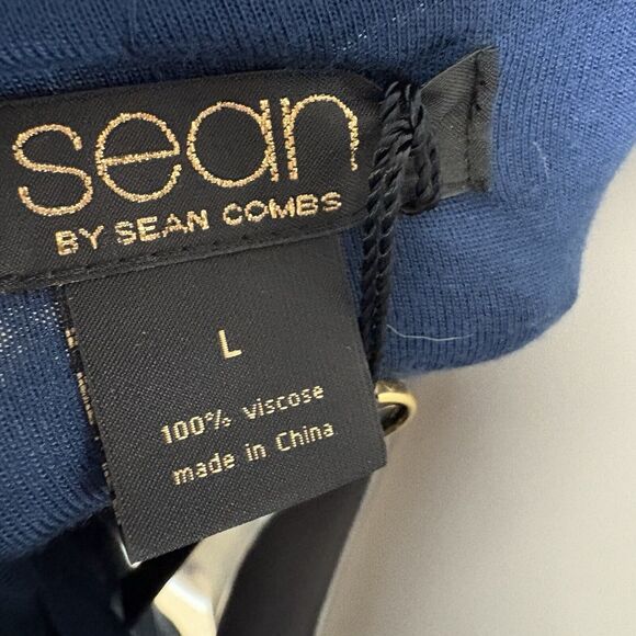 NWT SEAN by Sean Combs Size L Midi Dress Sleeveless Plunge Neckline Navy Blue - Picture 8 of 8